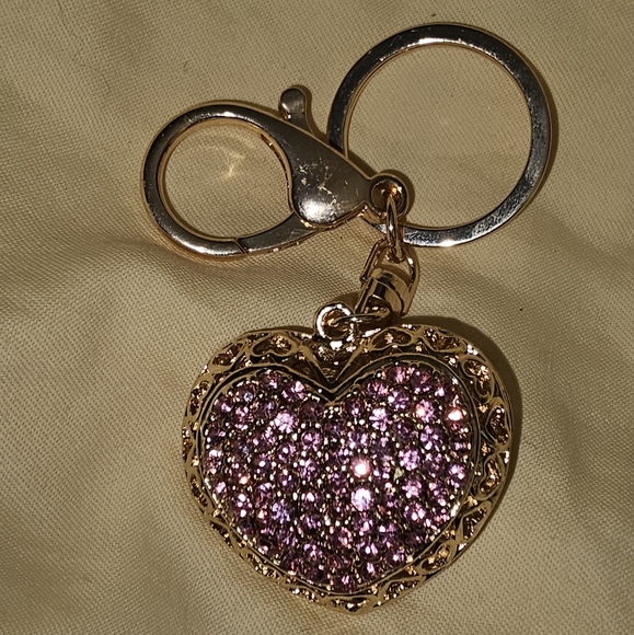 Heart ❤️ Keychain, Rose Gold Plating, pink & clear crystals, scratches,NWT - Picture 3 of 5